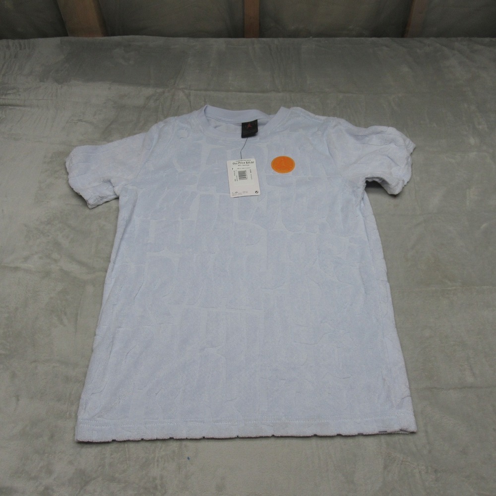 Jordan Shirt Kids Large White AOP Short Sleeve Fuel Up Cool Down Terry $40 NEW